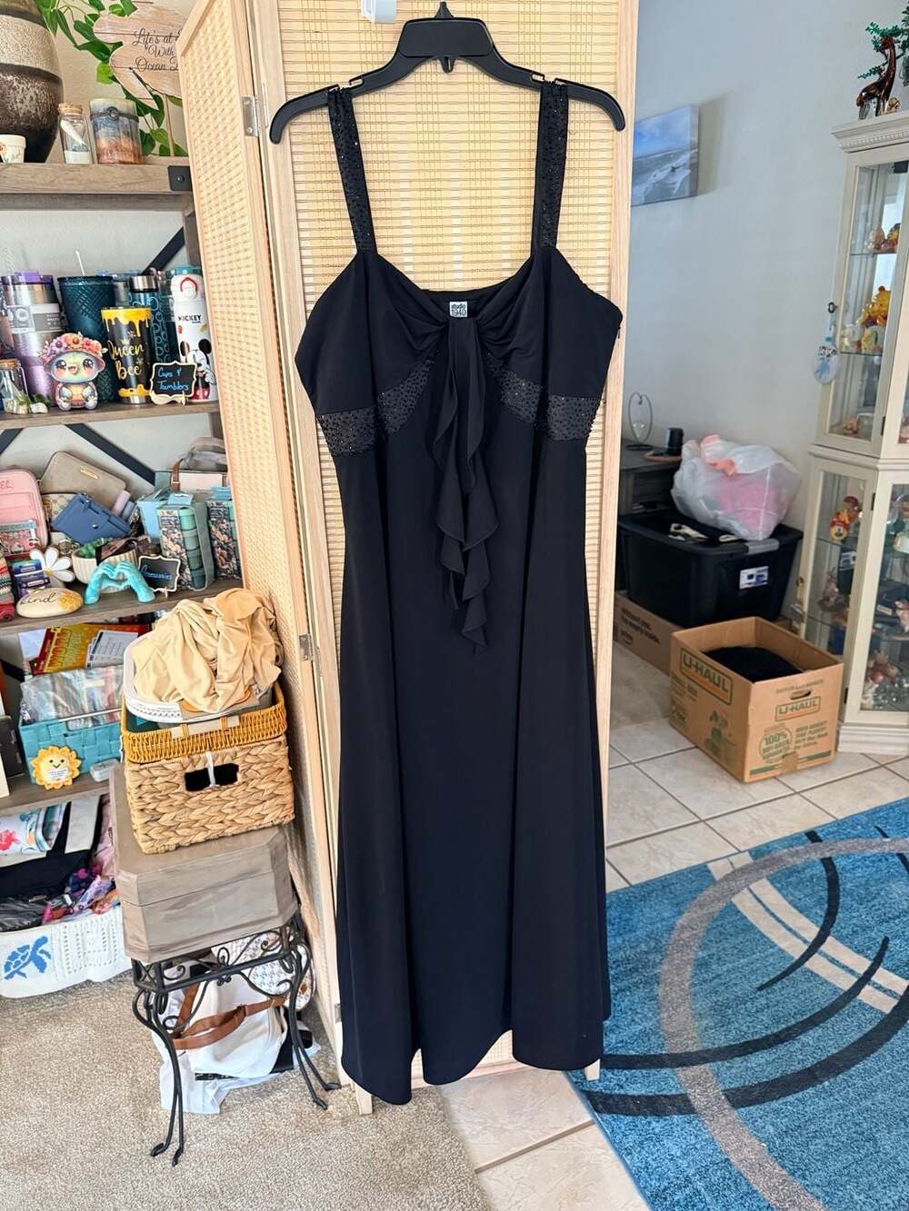 Studio 1940 Long Black Beaded Evening Dress